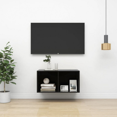 Dulap TV montat pe perete, negru extralucios, 37x37x72 cm, PAL GartenMobel Dekor foto
