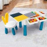 Masă de Joacă pentru Copii cu Blat pe Două Fețe, 3 Coșuri, Taburet și 101 Cuburi, 40x25 cm