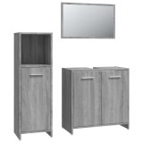 Cumpara ieftin Set mobilier de baie, 3 piese, gri sonoma, lemn prelucrat