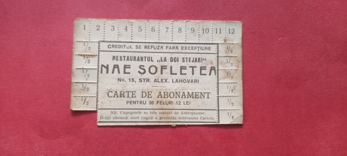 Bucuresti Bukarest Abonament Cartela Restaurantul La doi stejari Nae Sofletea