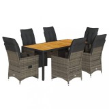 Cumpara ieftin Set bistro de gradina cu perne, 7 piese, gri, poliratan