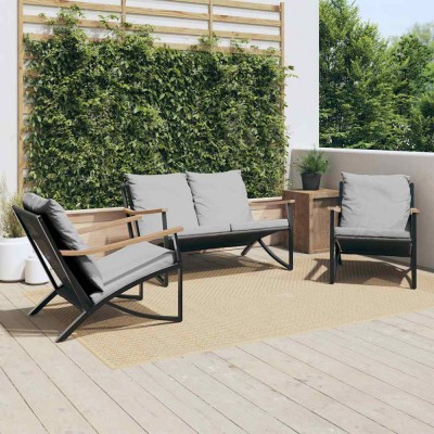 vidaXL Set mobilier de balcon, 3 piese, cu perne, negru, oțel foto