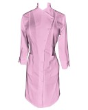 Sarafan Medical Pe Stil cu Elastan, Roz Deschis cu nasturi, Model Alice - M
