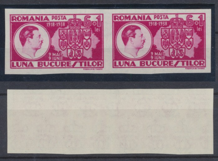 ROMANIA 1938 Luna Bucurestilor timbru NEdantelat in pereche MNH tiraj 200