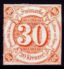 ✅ (S45) Germania veche - Thurn und Taxis 1859 "Cifra in cerc " , 30 Kr Michel nr. 25 , nestampilat/negumat