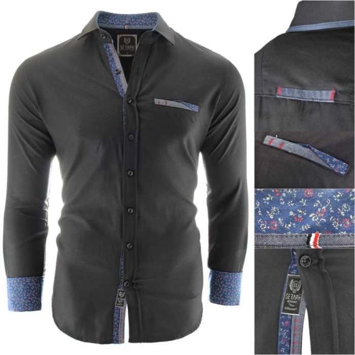 Camasa pentru barbati, negru, Slim fit, casual, cu guler - Prato Camasa pentru barbati, negru, Slim fit, casual, cu guler - Prato