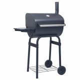 VidaXL Grătar barbecue cu cărbuni, afumătoare și raft inferior, negru