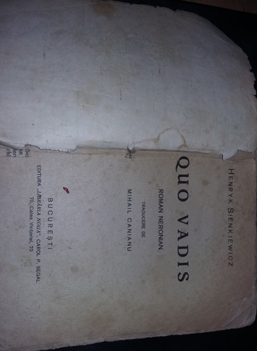 carte VECHE,QUO VADIS ,HENRYK SIENKIEWICZ,ROMAN,Stare cum se vede,T.GRATUIT