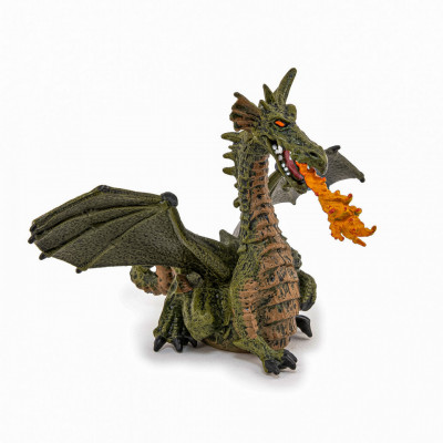 Papo Figurina Dragon Verde Inaripat Cu Flacara foto
