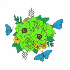 Sticker decorativ, Buchet de flori, Verde, 60 cm, 1170ST-12