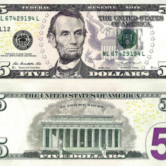 USA SUA █ bancnota █ 5 Dollars █ 2013 █ P-539 █ L12 San Francisco █ UNC