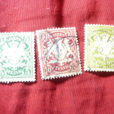 3 Timbre Bavaria Stema : 1876 5pf si 10 pf si 1900 30pf stampilate
