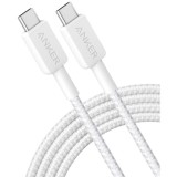 Cablu alimentare si date Anker, USB Type-C (T) la USB Type-C (T), 1.8m rata transfer 480 Mbps, 60W, invelis nylon, braided, alb, &quot;A81F6G21&quot; (timbru ve