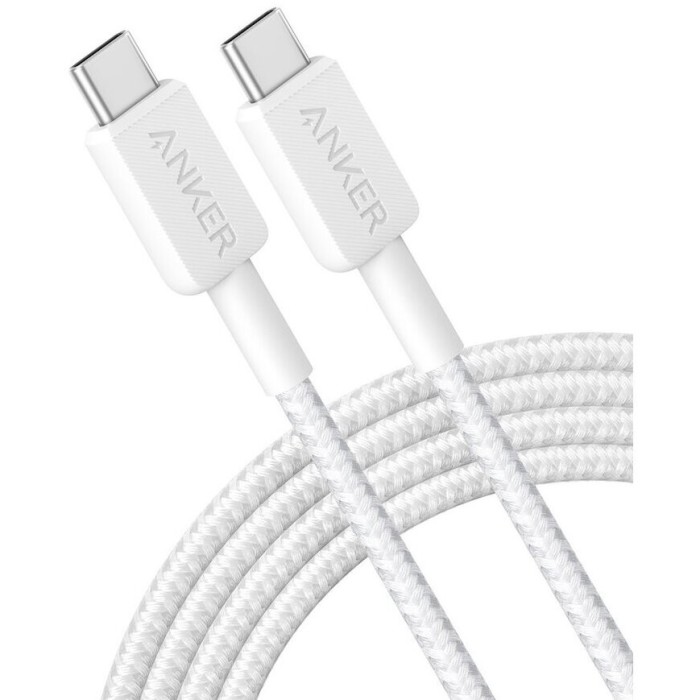 Cablu alimentare si date Anker, USB Type-C (T) la USB Type-C (T), 1.8m rata transfer 480 Mbps, 60W, invelis nylon, braided, alb, &quot;A81F6G21&quot; (timbru ve