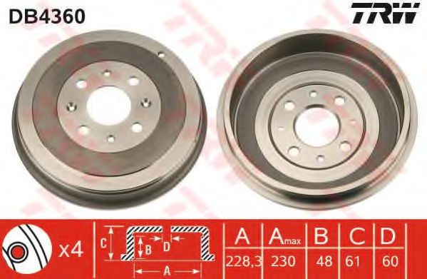 Tambur frana FIAT GRANDE PUNTO (199) (2005 - 2016) TRW DB4360