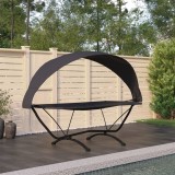 Hamac vidaXL cu Baldachin Negru, Cadru Otel, Material Oxford, 274x114.5x171cm, Rezistent Apa, Balcon/Gradina