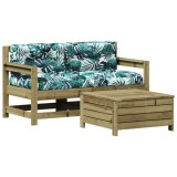 Set mobilier de gradina cu perne, 3 piese, lemn de pin tratat