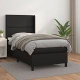 VidaXL Pat box spring cu saltea, negru, 100x200 cm, piele ecologică