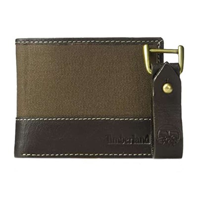 Set portofel pentru barbati Timberland piele/textil + breloc Canvas &amp;amp; Leather Billfold, Maro inchis foto