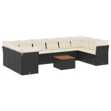 Cumpara ieftin Set canapele de gradina cu perne, 11 piese, negru, poliratan
