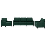 Cumpara ieftin Set de canapele cu perne, 3 piese, verde inchis, catifea