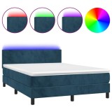 Cumpara ieftin Pat cu arcuri, saltea si LED, gri inchis, 140x200 cm, catifea