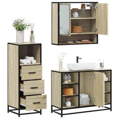 vidaXL Set mobilier de baie, 3 piese, stejar sonoma, lemn prelucrat 3301061 foto