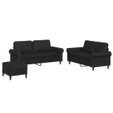 Cumpara ieftin Set de canapele cu perne, 3 piese, negru, piele ecologica