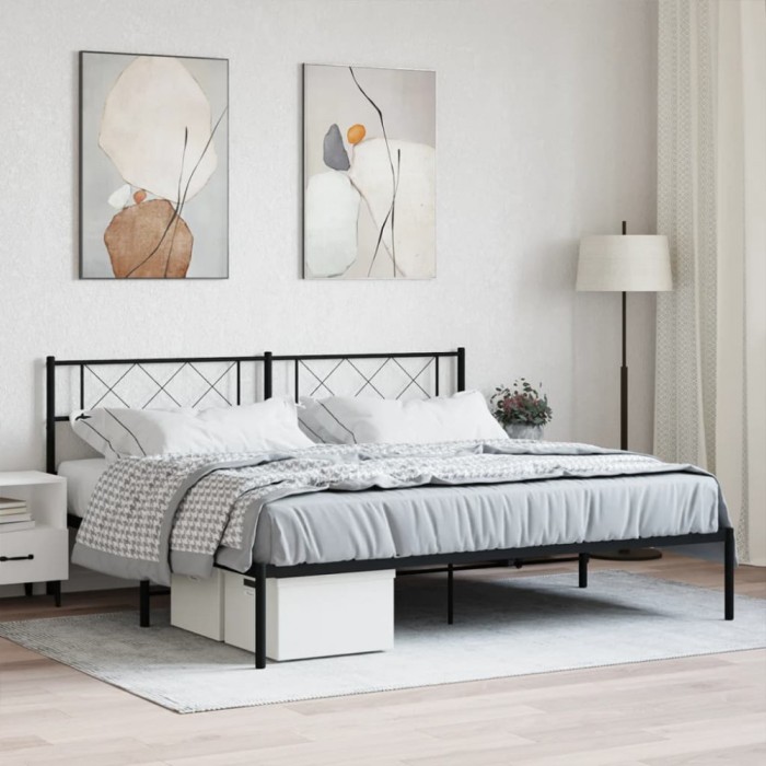 vidaXL Cadru de pat metalic cu tăblie, negru, 180x200 cm 372281