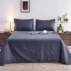 Lenjerie de pat pentru o persoana cu husa elastic pat si fata perna patrata, Silk, bumbac ranforce, gramaj tesatura 120 g/mp, Gri Inchis, 3 piese