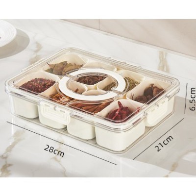 Cutie De Condimente Flippy, Pentru Bucatarie, Sigilata, Transparenta, Material Alimentar, Cu Capac Si Maner, 8 Compartimente, Pentru Frigider foto