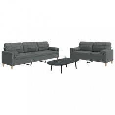 vidaXL Set de canapele cu perne, 2 piese, gri &icirc;nchis, material textil