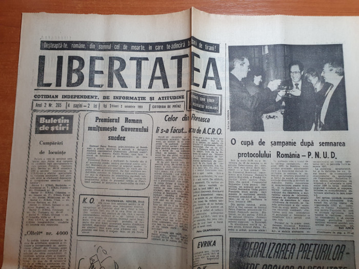 ziarul libertatea 1- 2 noiembrie 1990-hagi si... aniversarea lui pele