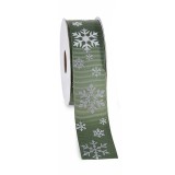 Rola panglica Craciun textil gri verde mm 38 x 10 m