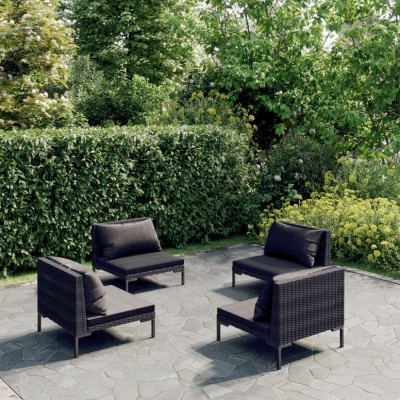 vidaXL Set mobilier de grădină cu perne 4 piese gri &amp;icirc;nchis poliratan 3099803 foto