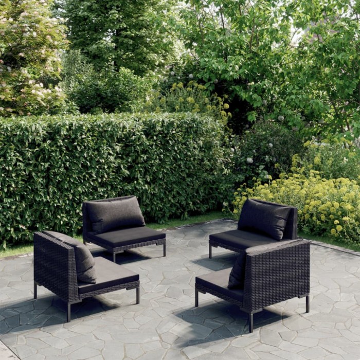 vidaXL Set mobilier de grădină cu perne 4 piese gri &icirc;nchis poliratan 3099803