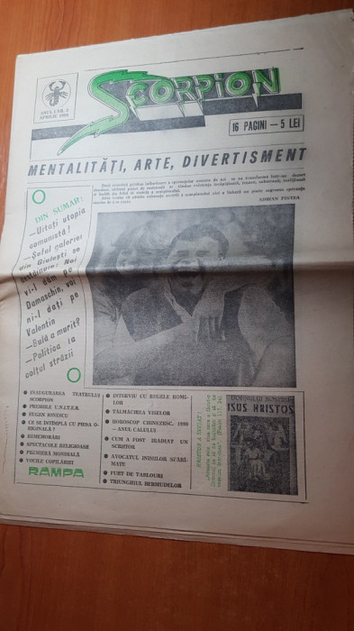 ziarul scorpion aprilie 1990-anul 1,nr.2-mentalitati,arte si divertisment