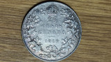 Canada -moneda de colectie argint 925- 25 cents 1919 -George V- f greu de gasit, America de Nord