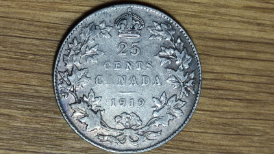 Canada -moneda de colectie argint 925- 25 cents 1919 -George V- f greu de gasit foto