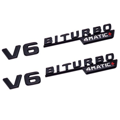 Set 2 embleme V6Biturbo 4Matic+, Negru pentru aripa Mercedes foto