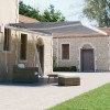 VidaXL Copertină autonomă retractabilă manual albastru &amp; alb 450x300cm