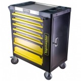 Dulap Scule Echipat 182 Piese TMP 550kg, 7 Sertare, Inox, Roti PVC+PP, Incuietoare Centralizata