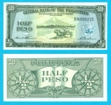 Filipine (pick 132) 1/2 Peso 1949 UNC; Seria Englezească