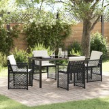 Set de dining pentru grădină vidaXL 5 piese cu perne Negru Ratan Poly