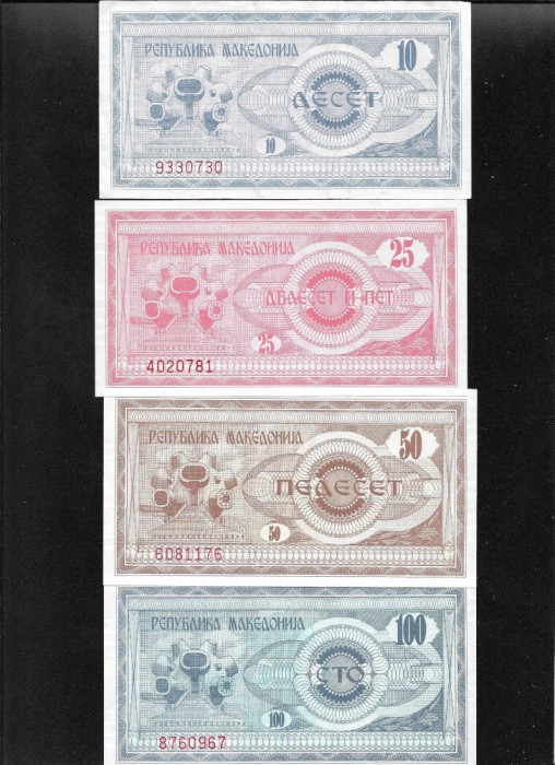 Set Macedonia 10 + 25 + 50 + 100 denari 1992