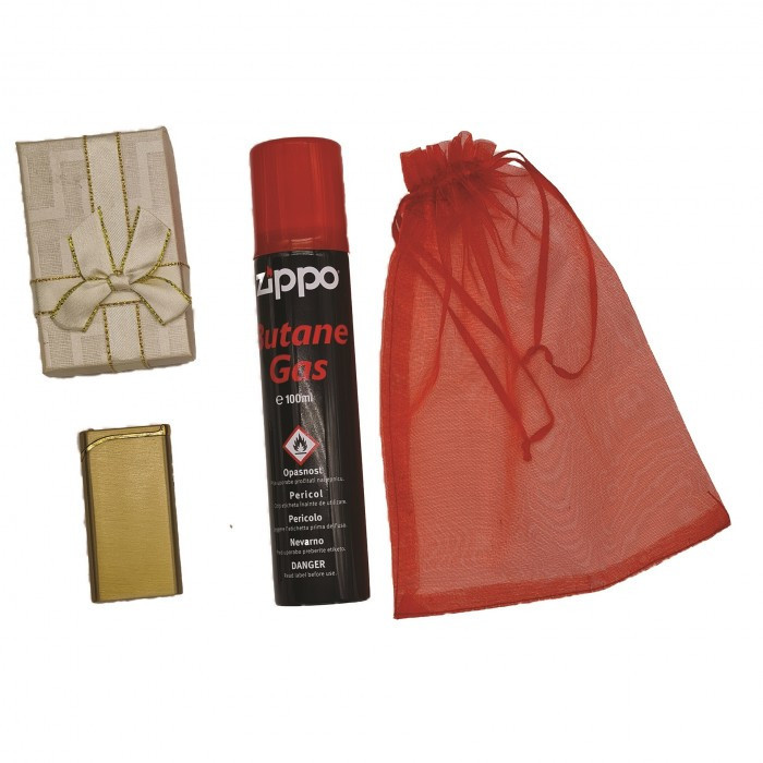 Set Bricheta anti-vant, metalica, aurie, cutie cadou, Gaz incarcare bricheta Zippo, 100 ml, saculet cadou, b6