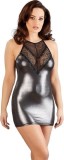 Rochie sexy Red Corner, negru - XS - Rochie sexy, mulata, fara maneci, cu aspect lucios si insertie din dantela in partea din fata