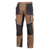 Pantaloni elastici slim-fit Lahti Pro, marimea XL, 182 cm, bumbac/elastan, poliester 600D, 13 buzunare, benzi reflectorizante, Maro/Negru
