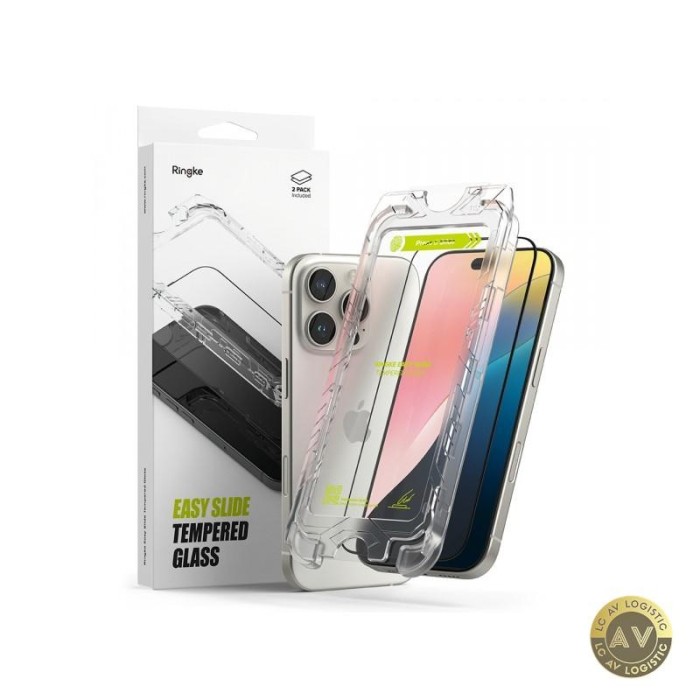 Folie de protectie Ecran Ringke Easy Slide pentru Apple iPhone 16 Pro Max Sticla Securizata Full Glue Set 2 bucati Neagra