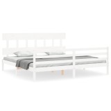 Cadru de pat cu tablie Super King Size, alb, lemn masiv